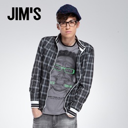 吉牡jims<em>格子</em>风衣夏季<em>男装外套</em>韩版英伦风格男