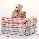 萌趣 田园红蓝格双层纱布纯棉浴巾纯棉毛巾被1095(蓝格子 均码)