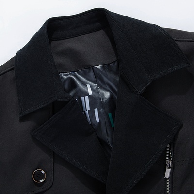 乔治豹新款男士风衣 中长款外套男休闲韩版修身英伦大衣外套薄(黑色 190/3XL)