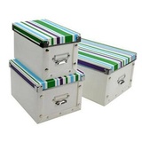耀点100 精品整理盒三件套 多功能金属边环保PP有盖收纳盒 蓝色彩条（DB2112）
