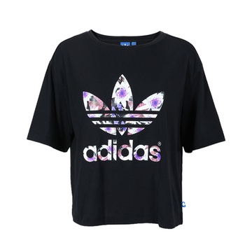 adidas阿迪达斯三叶草女款短袖上衣lotusprintac3596黑40