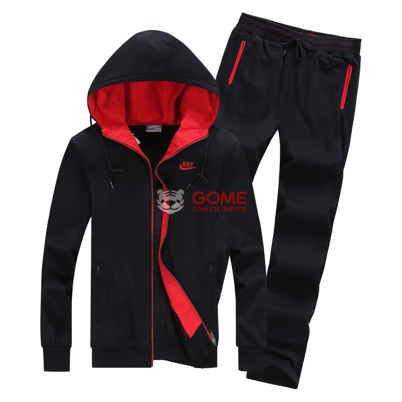 耐克nike运动套装男款纯棉开衫运动服加绒加厚休闲跑步服黑xxxl