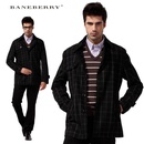 baneberry冬装新男装款黑灰格商务休闲型风衣(黑灰格)