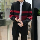 男士秋冬新款韩版修身宽松保暖呢子大衣 休闲长款风衣妮子时尚修身大衣风衣外套潮男 SLS-98801(SLS3911黑红 XXL)