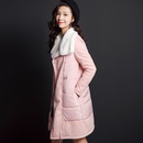 七格格2016冬装新款 韩版加厚纯色高领中长款棉服直筒外套女X577(橡皮粉 M)