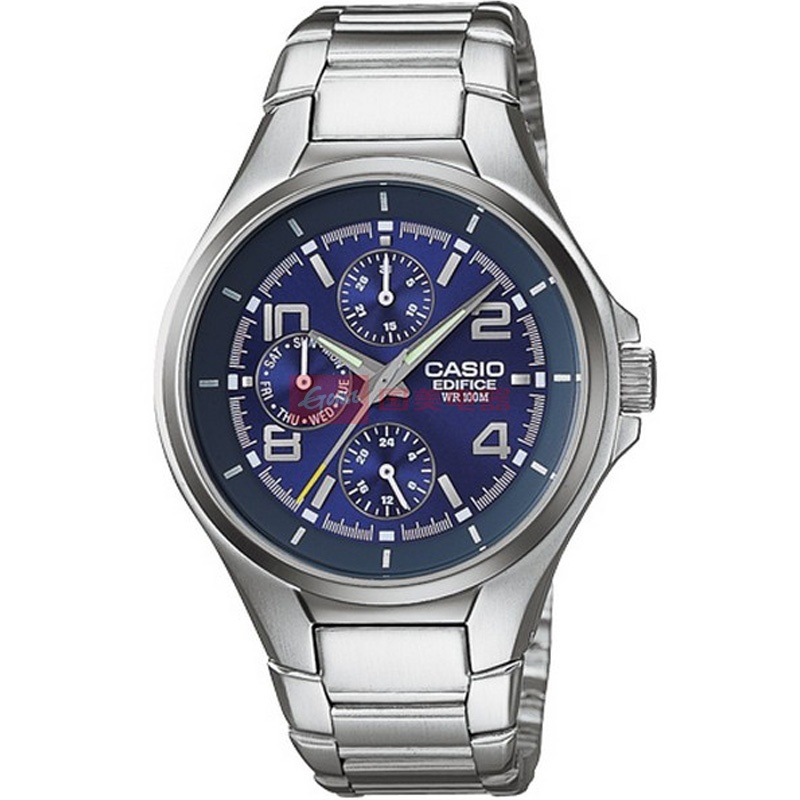 卡西欧 edifice系列蓝面三眼全钢男装腕表ef-316d-2a