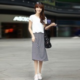 LACLOS 2013夏新 韩版短袖套装显瘦时尚连衣裙93233(白色 XL)