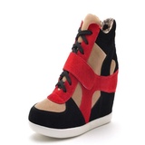 莫蕾蔻蕾正品 隐形内增高欧美时尚坡跟女鞋金属装饰单鞋保暖A12(红色 37)