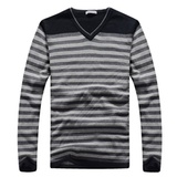 2013秋季新款针织衫男士韩版修身时尚休闲长袖针织衫(灰色 M)
