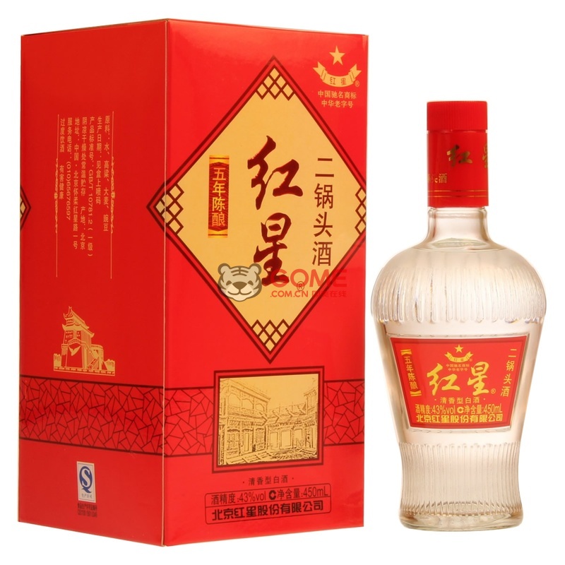 【北京红星白酒】红星五年陈酿43度450ml【图片 价格 品牌 报价】