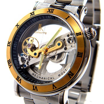 【阿帕奇98399国产品牌表】阿帕琦ik罗马桥式精钢男士机械表镂空防水