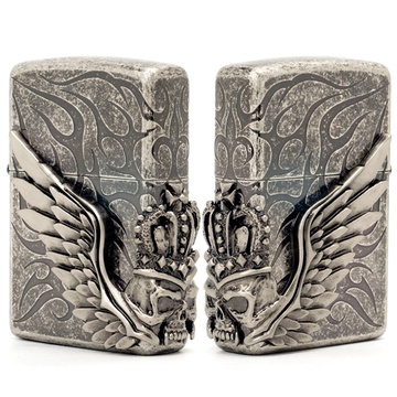 芝宝zippo打火机古银中侧皇冠翅膀骷髅头三面加工海盗之王