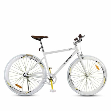 永久自行车700c死飞款式复古炫公路赛车学生倒刹跑自行单车qj005白色