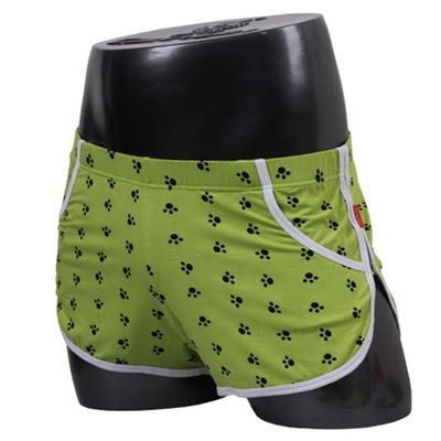 男士性感低腰居家短裤 透气超柔软天丝平角内裤宽松阿罗裤(绿色脚印