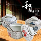 琳琅集 日式陶瓷餐具陶瓷盖碗4.5英寸和风米饭碗汤碗瓷碗带盖(红富贵 4.5寸)