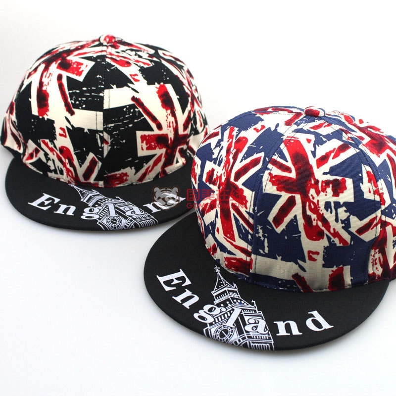 韩国新款时尚米字旗平檐帽 韩版滑板帽潮街头潮人平沿嘻哈街舞帽(黑色