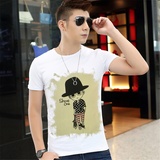 新款夏季韩版男士短袖t恤打底衫时尚青年男装圆领卡通印花潮流T恤衫D6027yongxin(白色 180)