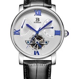 宾格（BINGER）手表男士商务休闲腕表全自动机械表镂空防水皮带腕表(本色白盘 其他)